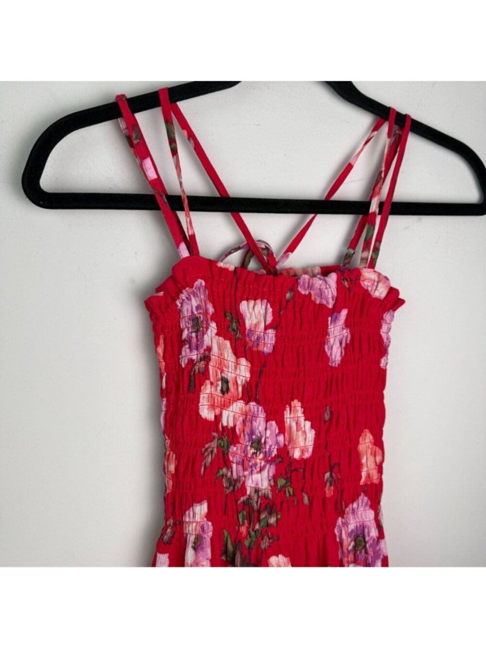 Abercrombie & Fitch Smocked Bodice Maxi Dress Red Floral Print XXSP Vacation - Picture 5 of 12